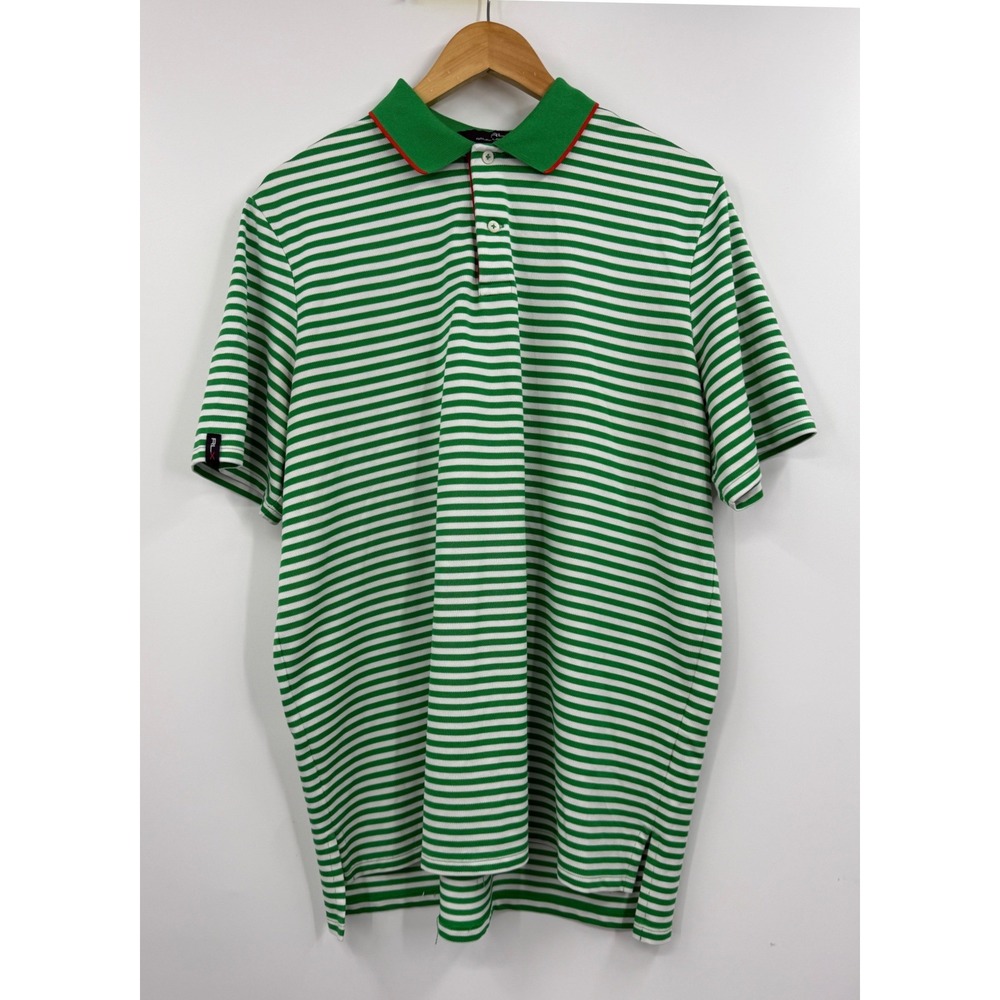 RLX Ralph Lauren Polo Shirt Green White‎ Stripe Golf Athletic Mens Size L